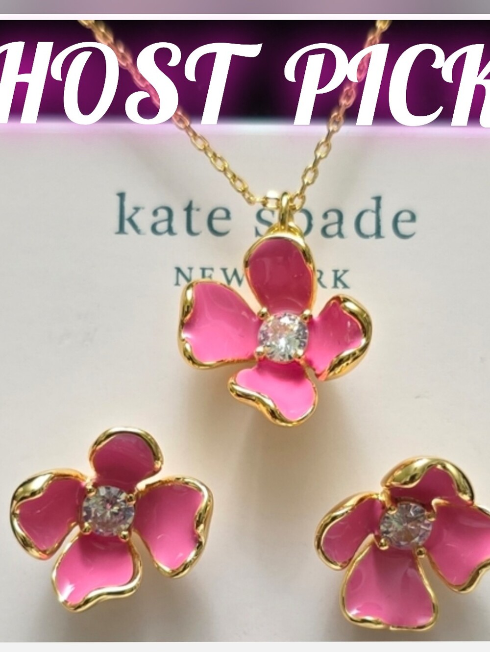 Kate Spade Pink Flower Earrings & Necklace Set